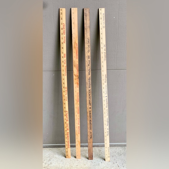 (Lot of 4) Vtg Upper Peninsula Michigan Antique Advertising Wooden Yardsticks - Picture 3 of 11